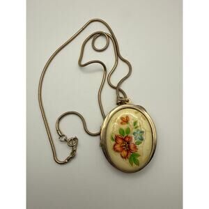 Vintage Floral Gold-tone Large Locket on Chain